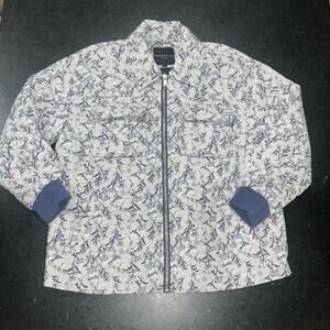 NEW BAGATELLE 100% COTTON IVORY BLUE FLORAL QUILTED ZIP UP COLLARED JACKET SZ L
